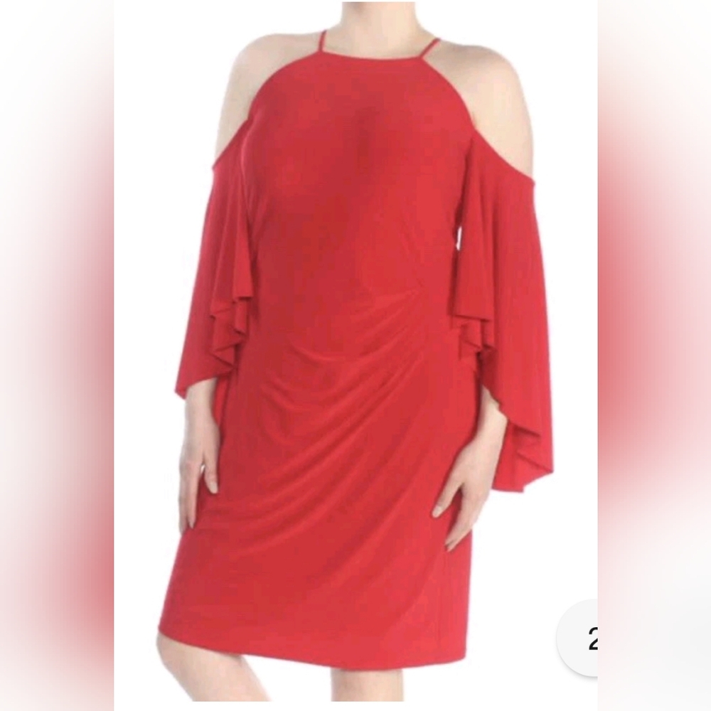 Lauren‎ Ralph Lauren red cold shoulder dress bell sleeves 12 Holiday New Years